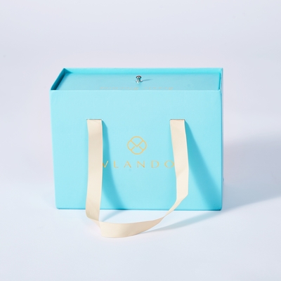 Confezioni di lusso Scatola blu a cassetti scorrevoli Tasse personalizzate Scatola regalo con maniglia a nastro