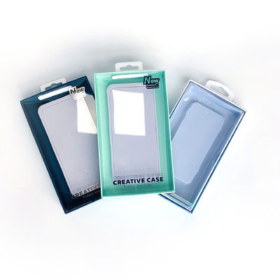 Scatola di plastica blister per la vendita al dettaglio con basso MOQ per custodie per telefoni con gancio, finestre trasparenti in PVC per iPhone