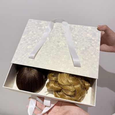 Scatola regalo scorrevole rigida 3D di lusso personalizzata con texture per extension di capelli umani, parrucche, scatole di carta, imballaggio