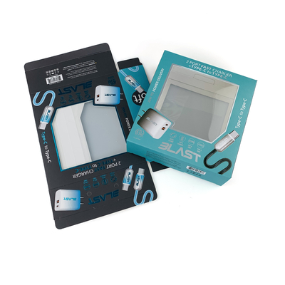 Scatola per imballaggio di prodotti elettronici piegata a caldo con logo personalizzato, cavo dati USB, scatola di carta per imballaggio con finestra in PVC