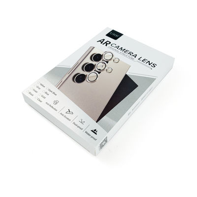 Scatola di imballaggio in vetro temperato per fotocamera con copertura protettiva pieghevole in carta argentata stampata personalizzata con finestra